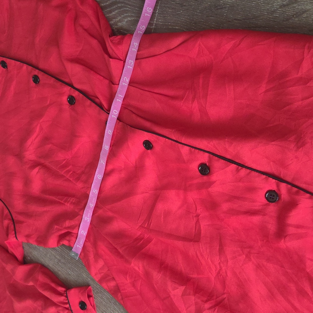 Vintage Frances Henaghan Long Sleeve Button Down Wrap Dress Retro Red Small - Picture 9 of 11